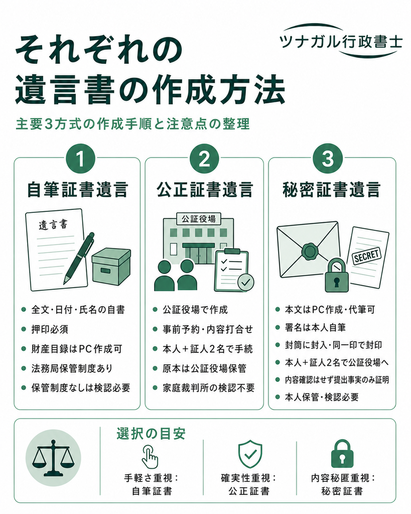 それぞれの遺言書の作成方法