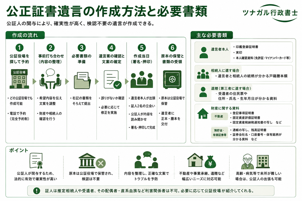 公正証書遺言の作成方法と必要書類