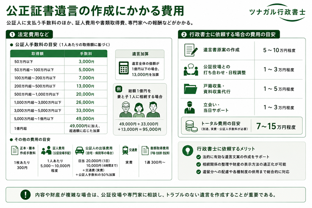 公正証書遺言の作成にかかる費用