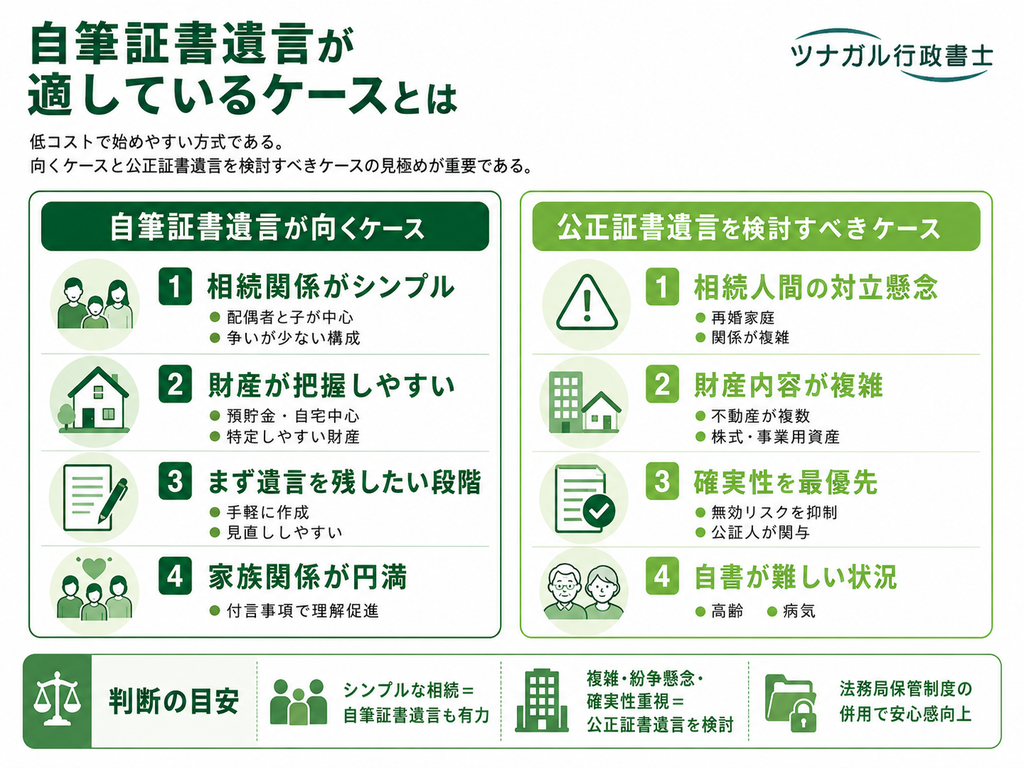 自筆証書遺言が適しているケースとは