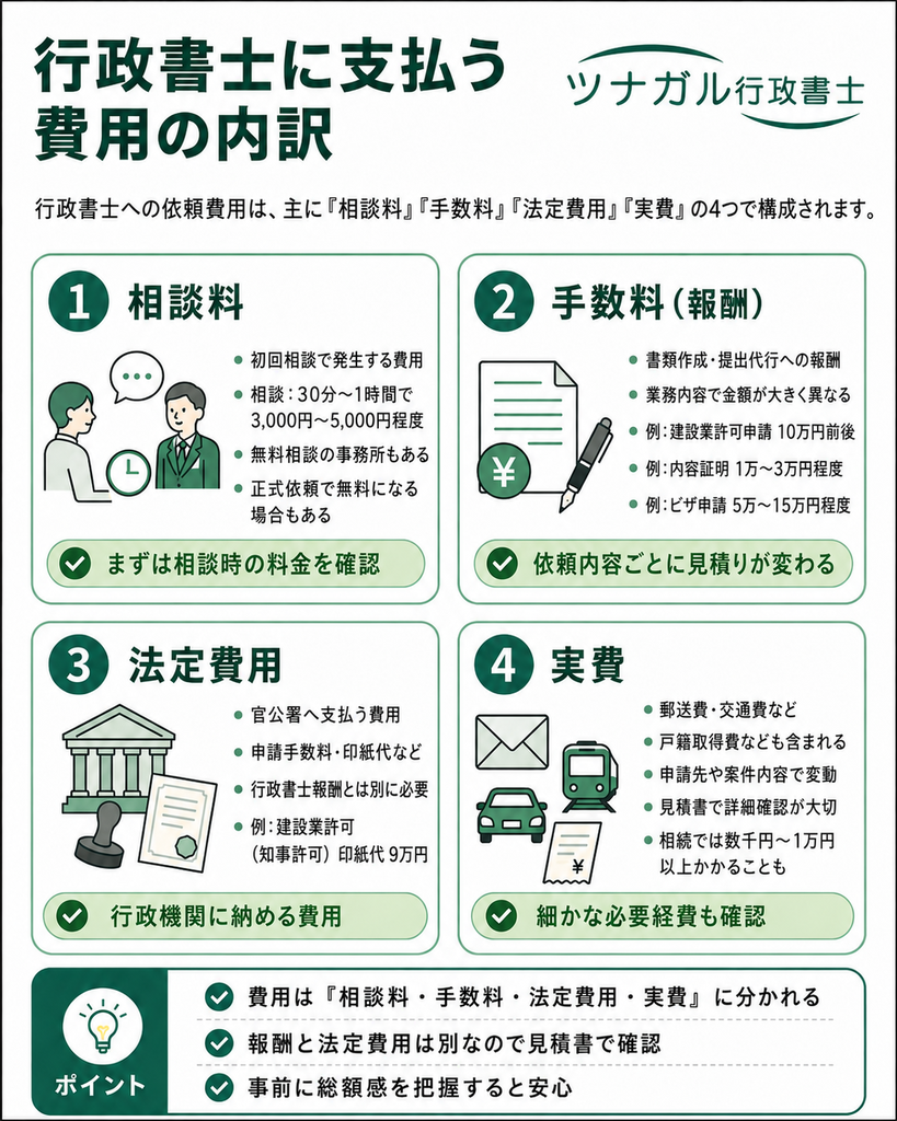 行政書士に支払う費用の内訳とは
