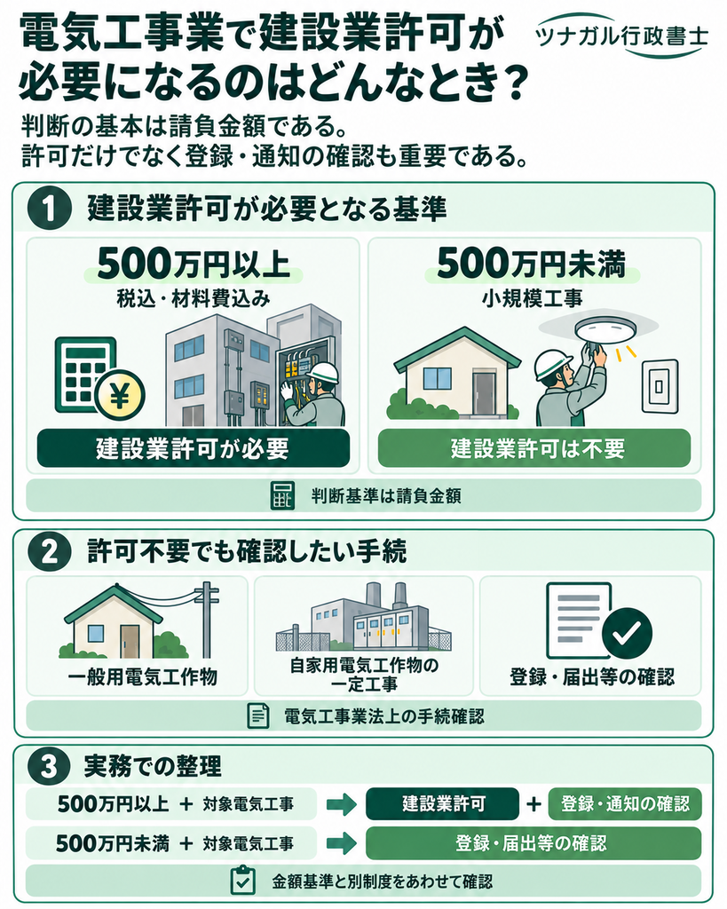 電気工事業で建設業許可が必要になるのはどんなとき？