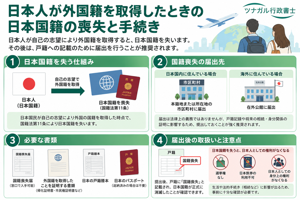 日本人が外国籍を取得したときの日本国籍の喪失と手続き